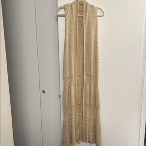 Cream Knit Sleeveless Cardigan/Duster